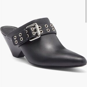 New Rag & Bone Black Leather Buckle Mules 38 Spire 8 38 Women Pointy